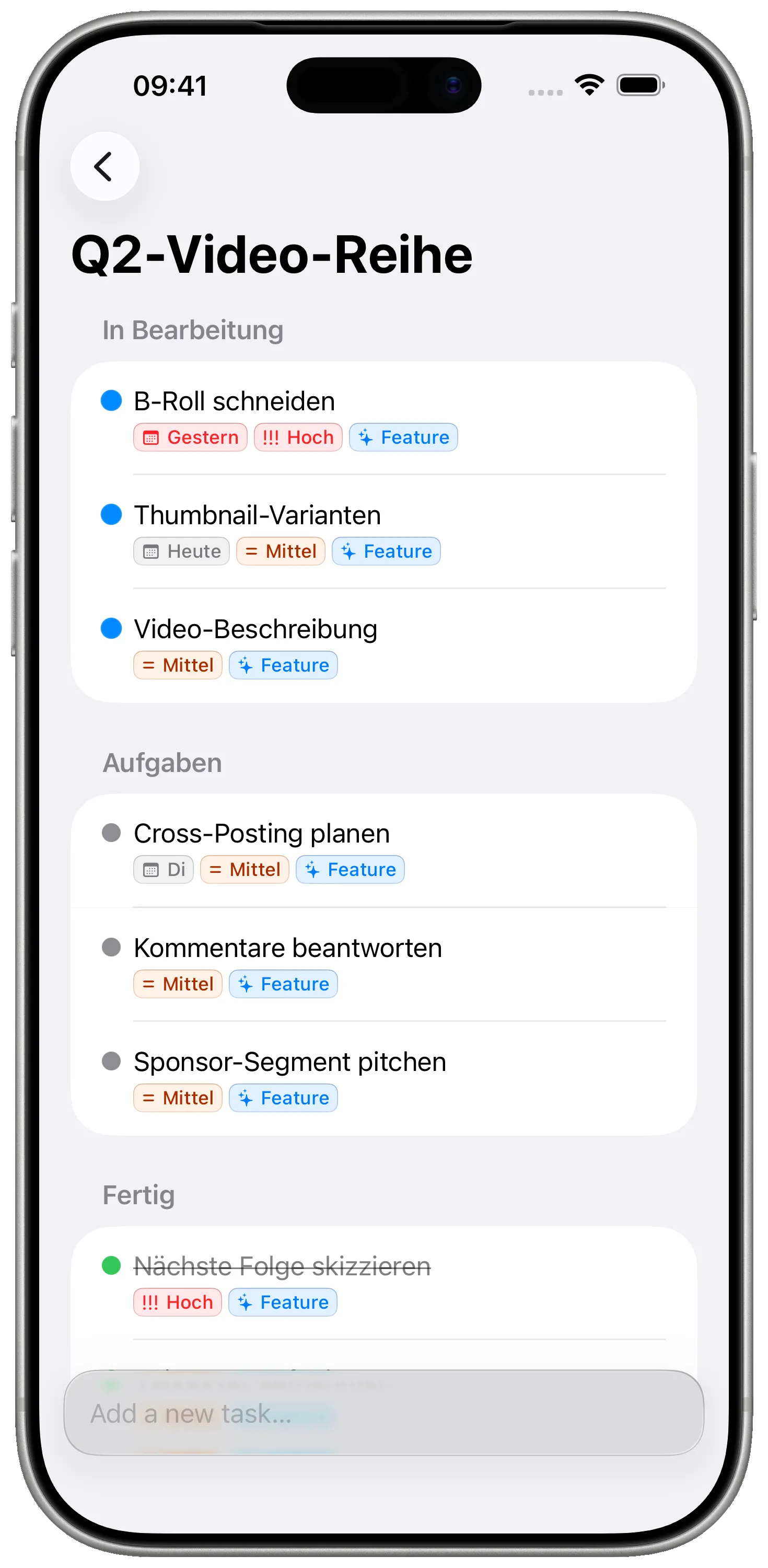 Ein Projekt pro Stück, Meilensteine für den Workflow