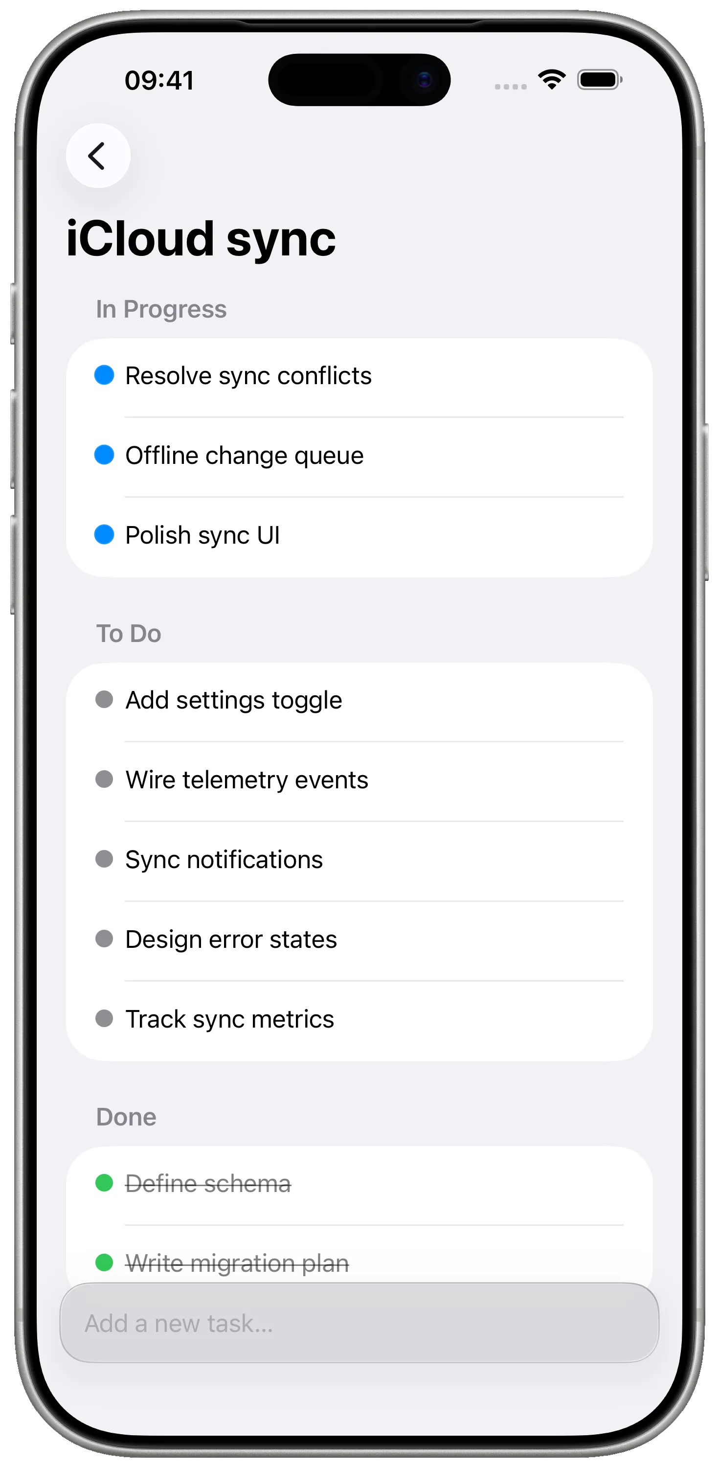 Milestones on iPhone showing the projects screen